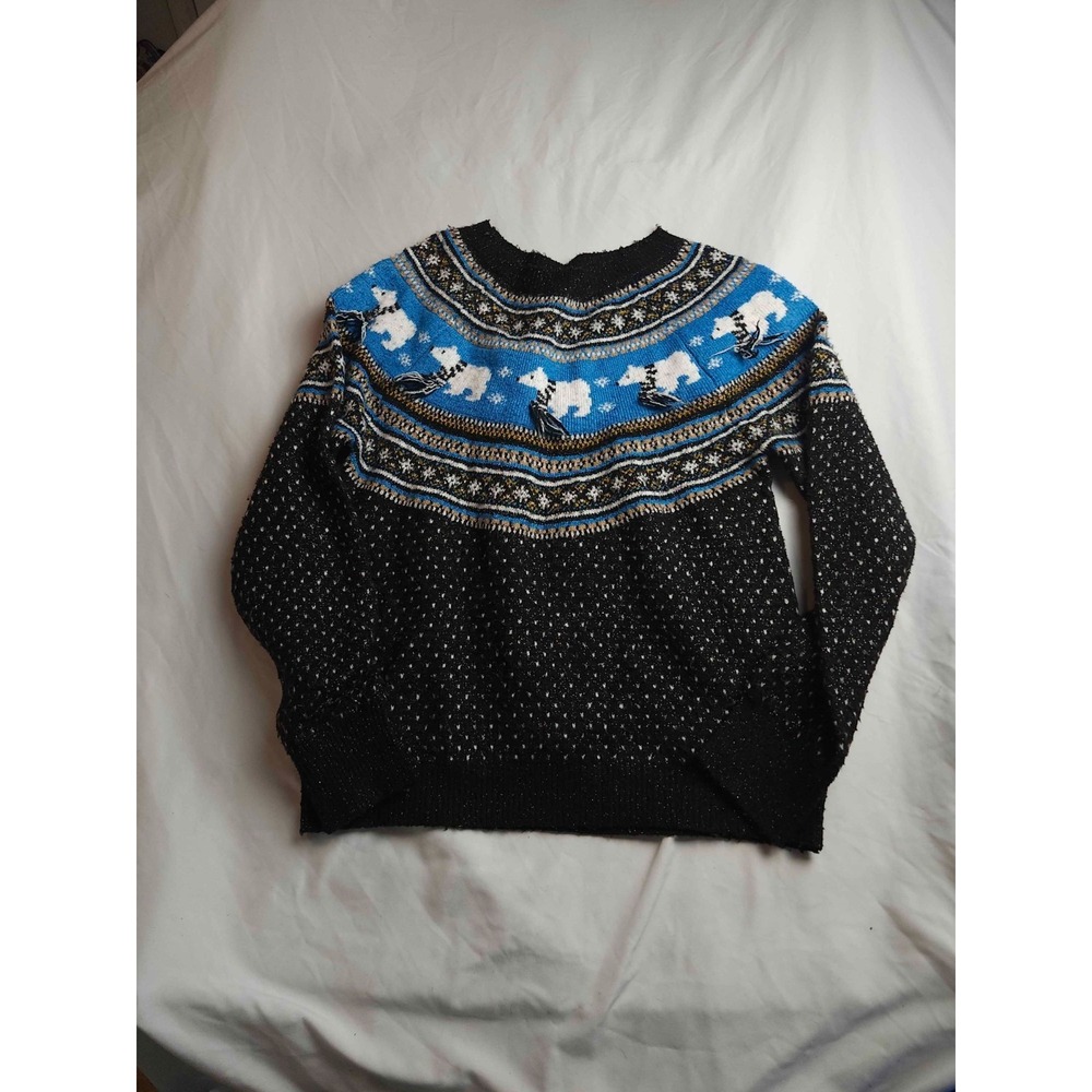 Soft Black & Blue‎ Sparkle Polar Bear Christmas Holiday Time Sweater M Fair Isle